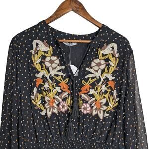 NEW RustyDusty Floral Embroidered Maxi Dress 3XL Boho Cottagecore Chiffon Polka